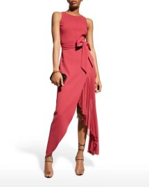 Badgley Mischka Collection Sleeveless Asymmetric Side Pleat Dress at Neiman Marcus