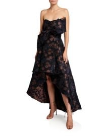 Badgley Mischka Collection Strapless Brocade High Low Cocktail Dress with Big Bow at Neiman Marcus