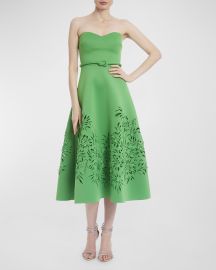 Badgley Mischka Collection Strapless Cutout A-Line Midi Dress at Neiman Marcus