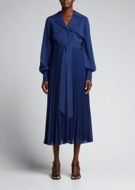 Badgley Mischka Collection Trench Dress w Pleated Skirt at Neiman Marcus