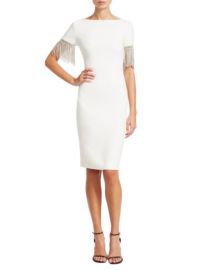 Badgley Mischka Crystal Fringe-Sleeve Sheath Dress at Saks Fifth Avenue