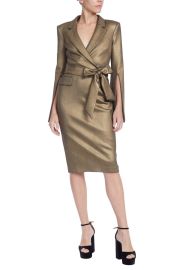 Badgley Mischka Gold Metallic Coat Dress With Tie Waist Sash Verishop at Veri Shop