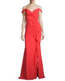 Badgley Mischka Off-the-Shoulder Stretch Silk Sweetheart Gown at Neiman Marcus