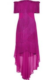 Badgley Mischka Off-the-shoulder Fringed Crepe and Chiffon Gown at The Outnet