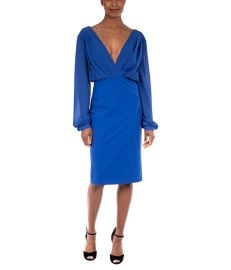 Badgley Mischka Pleated Bodice Full Sleeve Dress  com at Zappos