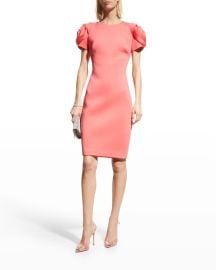 Badgley Mischka Rose-Sleeve Bodycon Cocktail Dress at Neiman Marcus