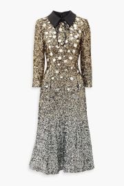 Badgley Mischka Satin trimmed sequined tulle midi dress at The Outnet