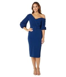 Badgley Mischka Stretch Crepe Puff Shoulder Dress  com at Zappos