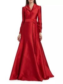 Badgley Mischka Textured Mikado Fit Flare Belted Gown at Saks Fifth Avenue