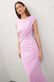 Badgley Mischka Twist Shoulder Drape Midi Dress at Rent the Runway