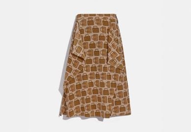 Bag Print Draped Midi Skirt  at Coach