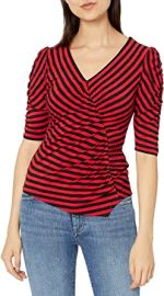 Bailey 44 Women39s Stripe V Neck Ruched Detail 34 Sleeve at  Womens Clothing store at Amazon