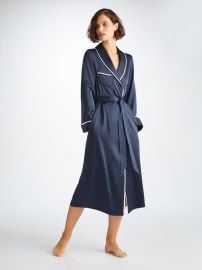 Bailey Navy Silk Satin Women39s Long Dressing Gown at Derek Rose