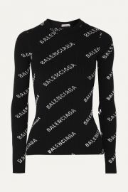 Balenciaga - Printed ribbed-knit top at Net A Porter