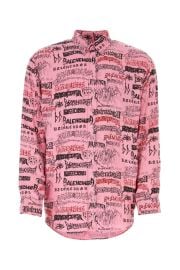 Balenciaga Allover Logo Printed Oversized Shirt at Cettire