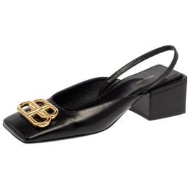 Balenciaga Black Leather BB Logo Square Toe Slingback Sandals Size 355 at 1stDibs bb logo shoes balenciaga square toe sandals bb shoes logo at 1st Dibs