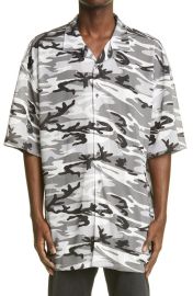 Balenciaga Camo Print Short Sleeve Mesh Button-Up Shirt at Nordstrom