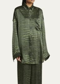 Balenciaga Crocodile Print Satin Button Down Cocoon Blouse - at Bergdorf Goodman