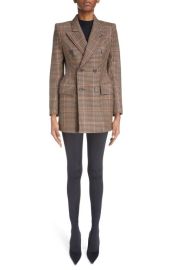 Balenciaga Hourglass Houndstooth Strong Shoulder Double Breasted Wool Blend Blazer at Nordstrom