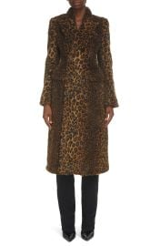 Balenciaga Hourglass Leopard Print Double Breasted Faux Fur Coat in Beige/Brown  at Nordstrom