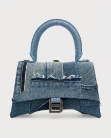 Balenciaga Hourglass Upcycled Denim Patchwork Top-Handle Bag at Neiman Marcus