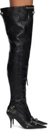 Balenciaga Le Cagole Studded Crinkled Leather Knee Boots in Black at ssense