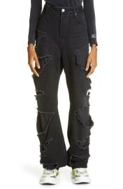 Balenciaga Lined Destroyed Straight Leg Jeans in Washed Black  at Nordstrom