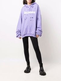 Balenciaga Logo Print Distressed Finish Hoodie at Farfetch