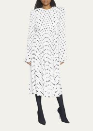 Balenciaga Polka-Dot Pleated Midi Dress - at Bergdorf Goodman