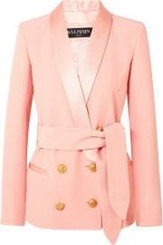 Balmain   Belted double-breasted crepe blazer at Net A Porter