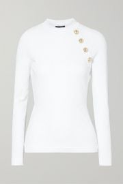 Balmain - Button-embellished jacquard-knit sweater at Net A Porter