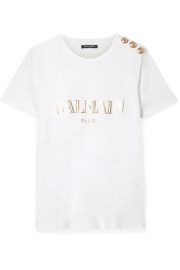 Balmain - Button-embellished printed cotton-jersey T-shirt at Net A Porter