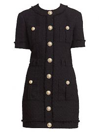 Balmain - Buttoned Tweed Mini Dress at Saks Fifth Avenue