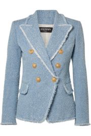 Balmain   Double-breasted cotton-blend boucl  -tweed blazer at Net A Porter