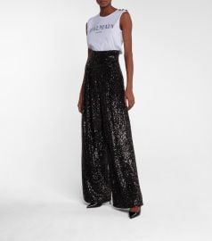 Balmain - High-rise sequined wide-leg pants at Mytheresa