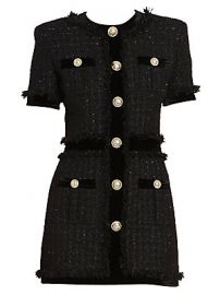 Balmain - Short Sleeve Velvet Tweed Dress at Saks Fifth Avenue