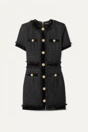 Balmain - Velvet-trimmed frayed metallic tweed mini dress at Net A Porter