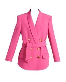 Balmain 6-Button Belted Crepe Blazer at Neiman Marcus