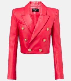 Balmain 6 Button Leather Cropped Jacket at Mytheresa
