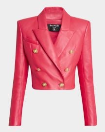 Balmain 6 Button Leather Cropped Jacket at Neiman Marcus