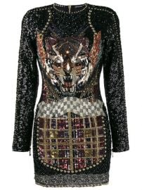 Balmain Beaded Tiger Mini Dress at Farfetch