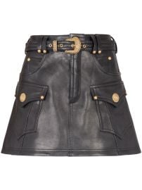 Balmain Belted Leather Miniskirt Black at Farfetch