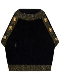 Balmain Black Cropped Tank Top at Cettire