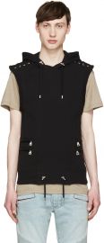 Balmain Black Sleeveless Lacing Hoodie at SSENSE