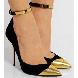 Balmain Black Velvet Gold Tip Pumps at Balmain