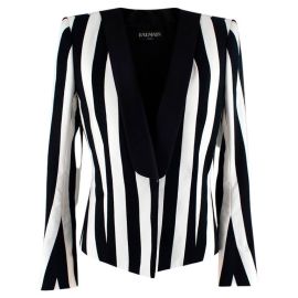 Balmain Black and White Striped Open Front Blazer at 1st Dibs