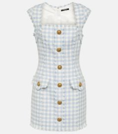 Balmain Blue White Gingham Minidress at Mytheresa