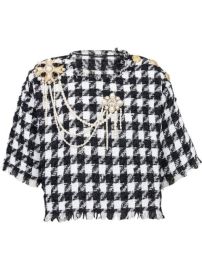 Balmain Brooch Embellished Houndstooth Pattern Top - at Farfetch