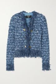 Balmain Button-embellished fringed tweed blazer at Net a Porter