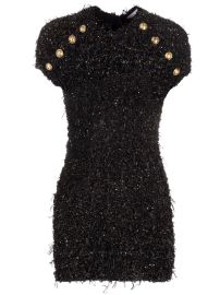 Balmain Button embellished metallic boucl tweed mini dress at Farfetch